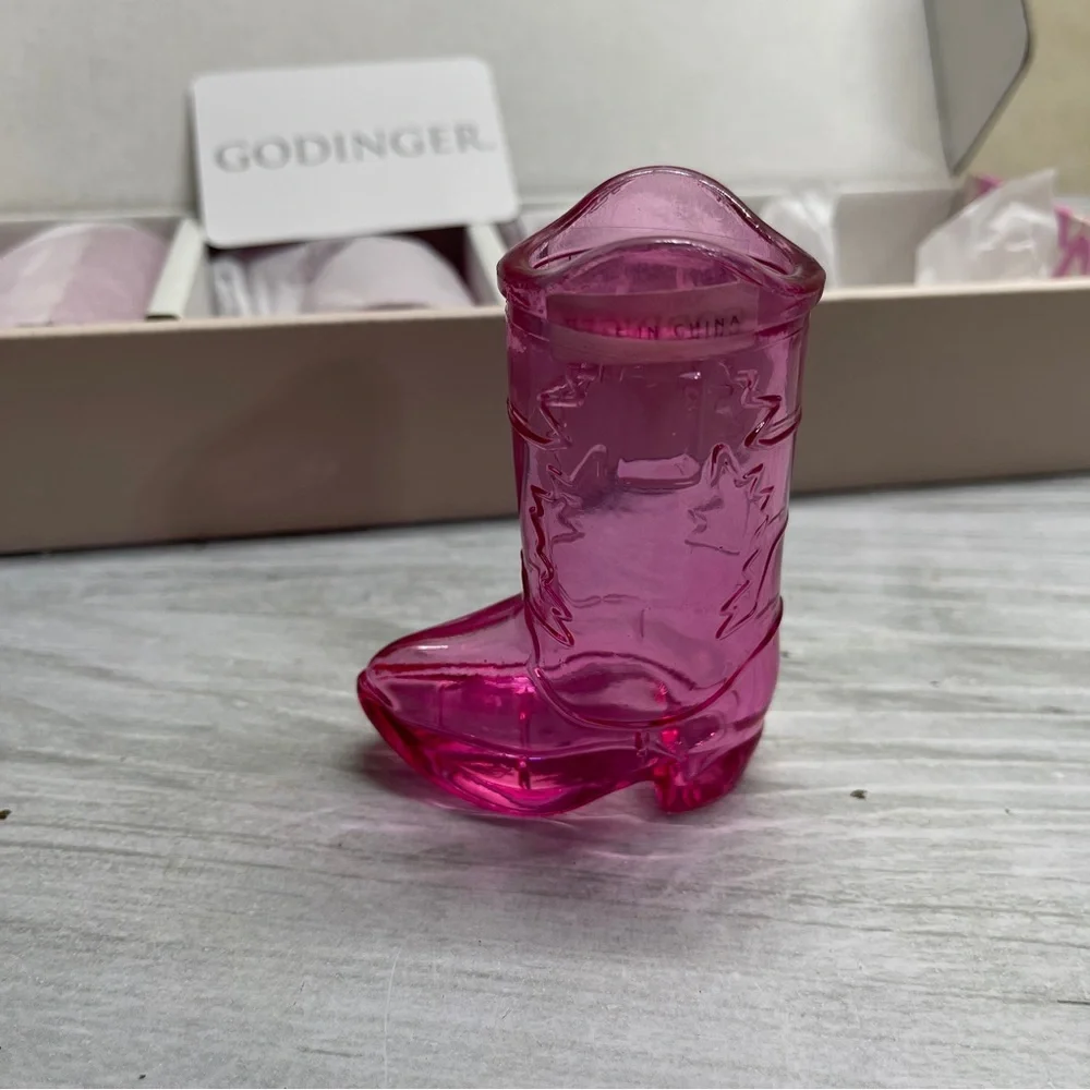 Godinger Pink Glass Western Cowgirl Boot Shot Glasses Set of 4 New